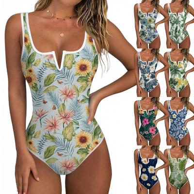 Women's Color-Blocked One-Piece Swimsuit With A Sexy V-neck