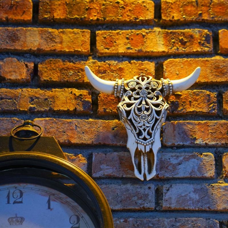 Colgante de Pared Vintage Cabeza de Vaca Cráneo de Animal 3D Estatua de Arte Escultura de Cabeza de Toro Decoración Colgante de Pared para Hogar Sala de Estar Bar Manualidades