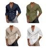 Men Summer Spring Shirt V Neck Double-breasted Solid Color Slim Fit Cotton Blend Lapel Shirt for Business Office Casual Wear