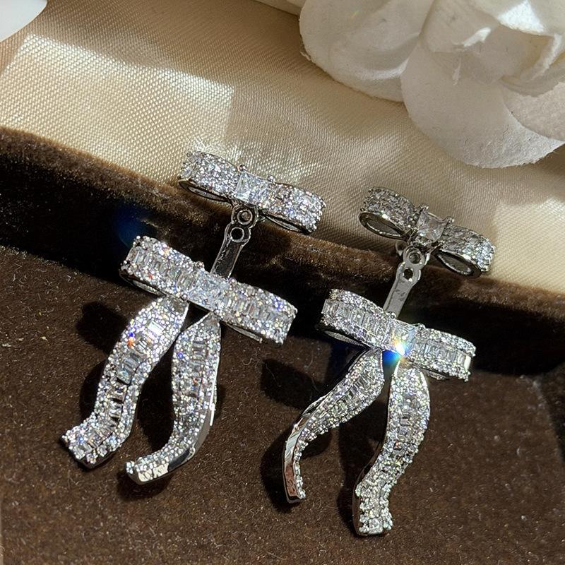Zircon Bow Pendant Earrings Stylish Luxury Ear Jewelry for Women