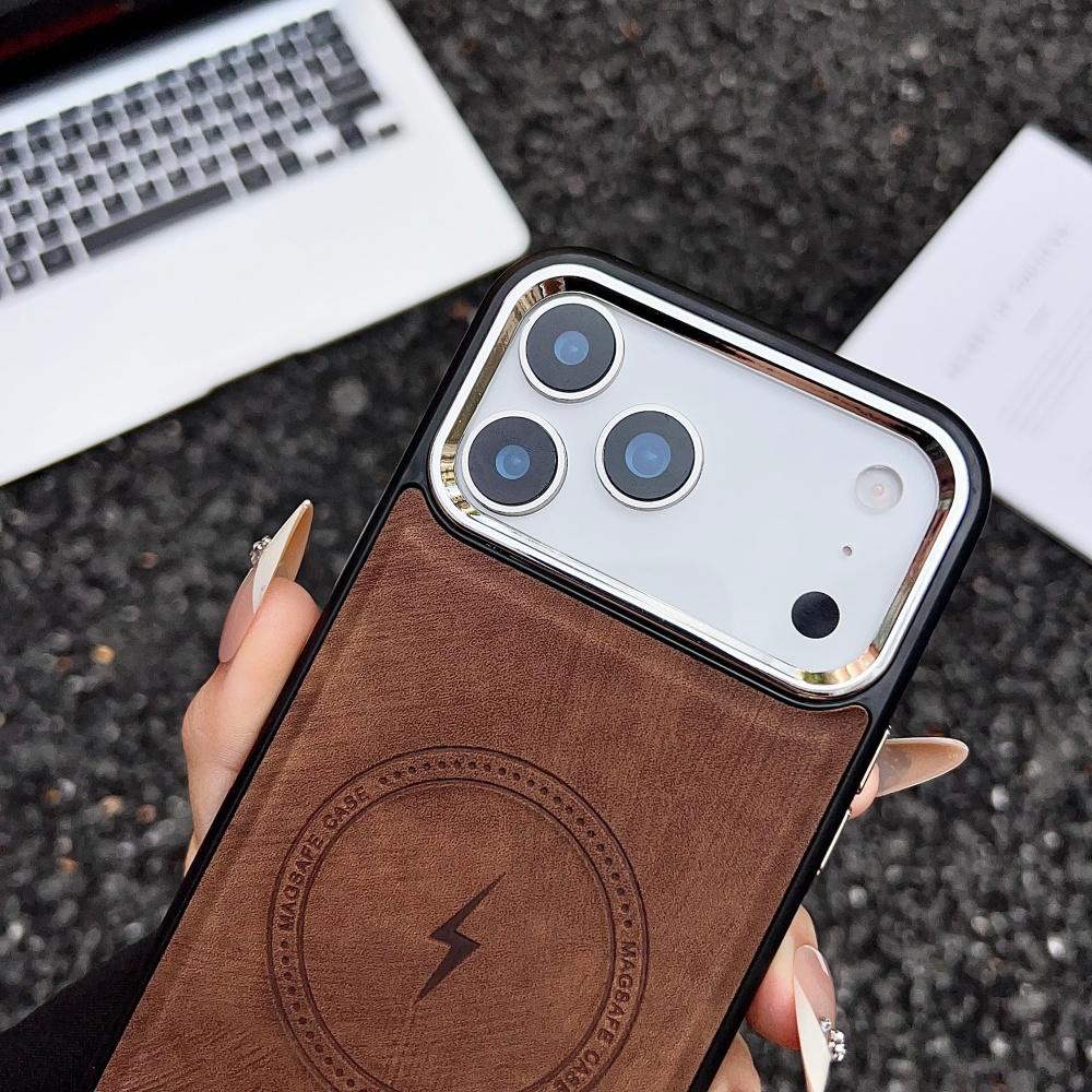 Luxury Lightning Charging Leather Texture Case For iPhone 17 Air 16 15 14 13 12 11 Pro Max Plus XS XR for Magsafe Magnetic Cover
