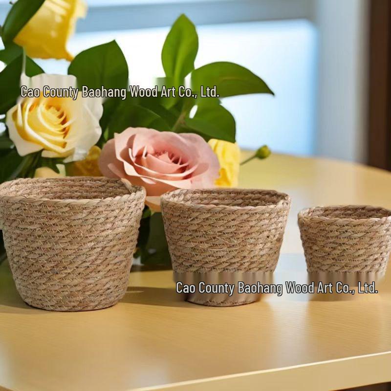 Nordic Handmade Rattan Flower Pot Cover - Woven Straw Basket for Plants and Decorative Storage in Living Room or Balcony