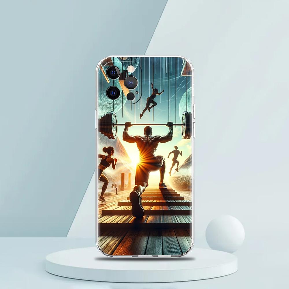 

Soft TPU Transparent Phone Case Cover for iPhone 16 15 14 13 12 11 Pro Max XR 8 7 Plus Shockproof Shell Bodybuilding Gym Fitness for iPhone 16