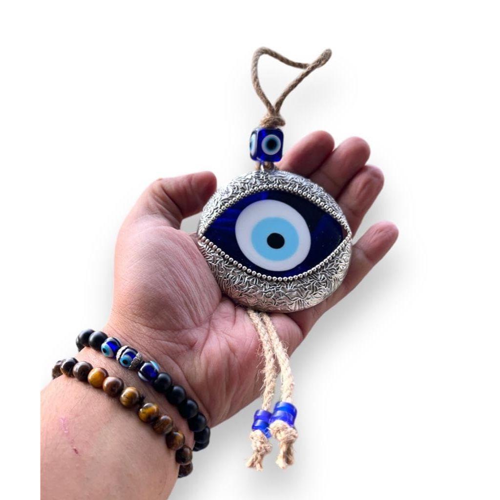 Handmade Turkish Evil Eye Wall Hanging – Metal & Glass Nazar Protection Amulet for Home & Office – Boho Spiritual Decor