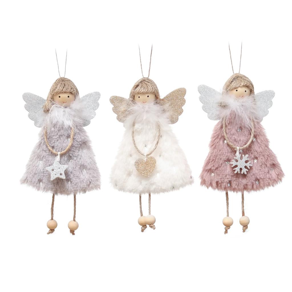 Christmas Tree Pendant Hanging Ornaments Plush Angel Dolls Decoration Xmas Angel Girl Navidad New Year Gifts