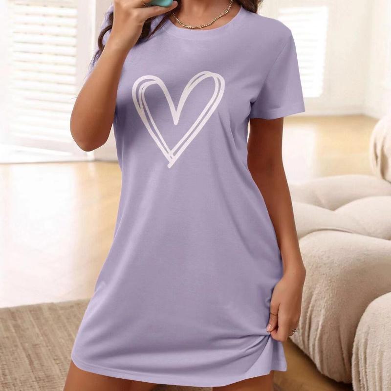 Women's Sexy Nightgown Love Print Short-sleeved Comfortable Pajamas Homewear