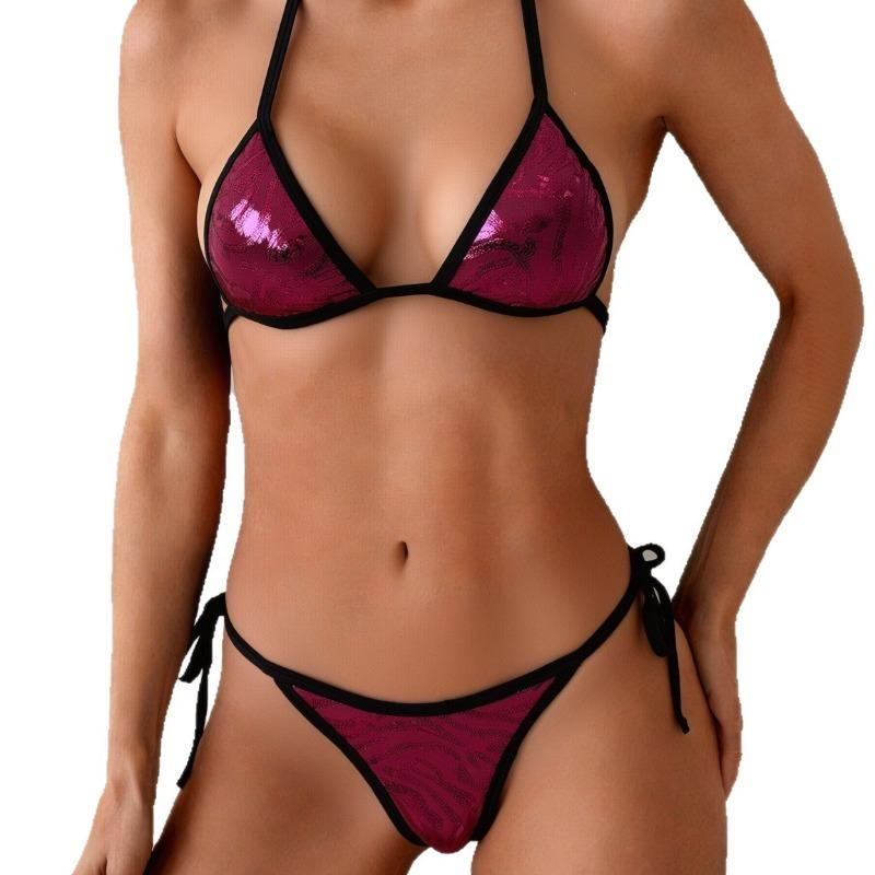 New Hot Spring Vacation Glossy Patent Leather Bikini European and American Swimsuit Women's Sexy Lace-up Swimsuit