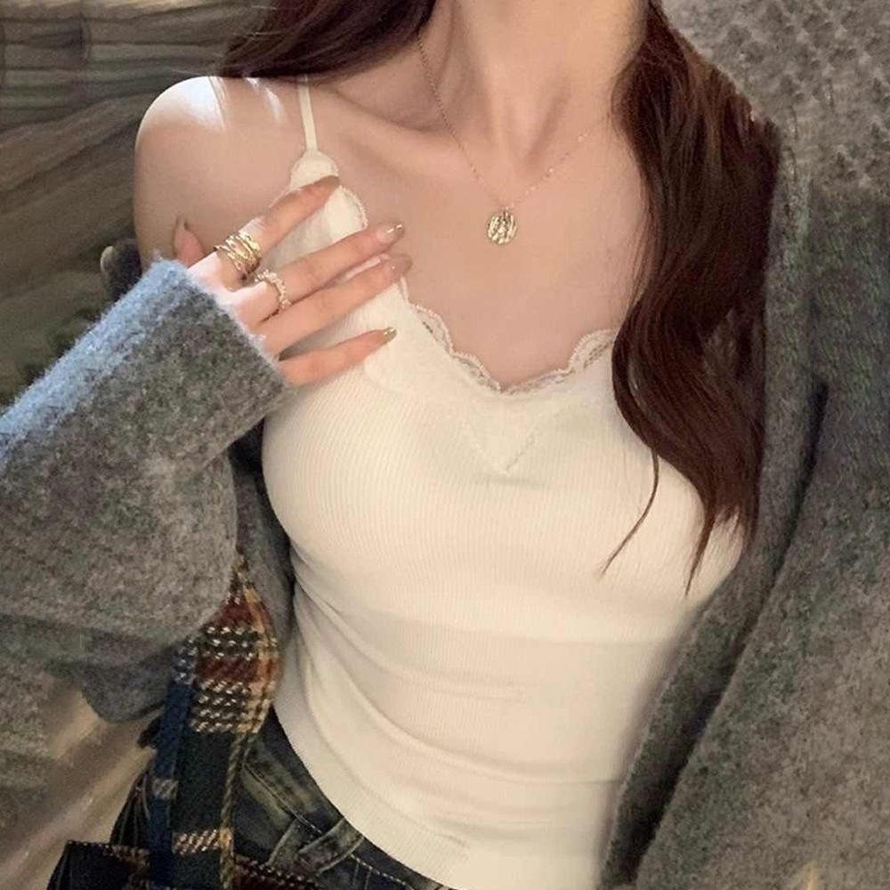 Korean Lace Camisole: Elegant Back Vest with Fixed Cup & Chest Pad