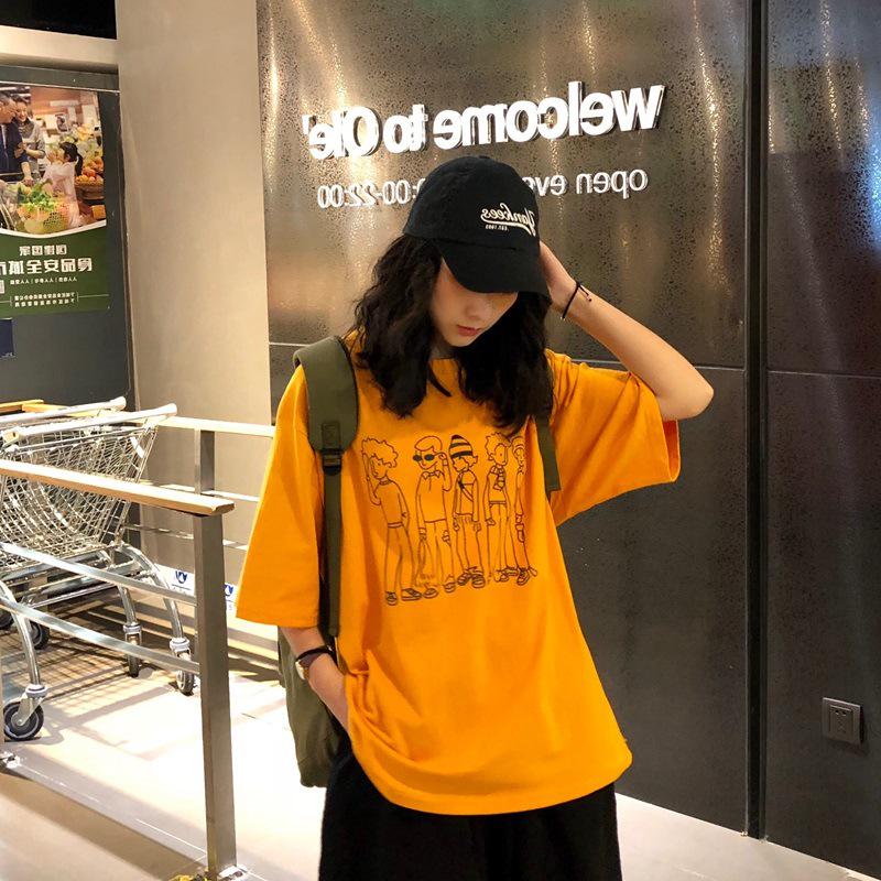 New Versatile Basic Cartoon Character Letter Print Chinese and Korean Short-sleeved T-shirt Women's Top Trendy