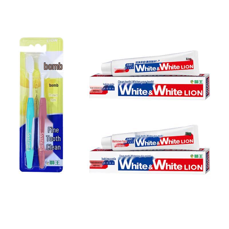 Lion White&White Toothpaste & Systema Gum Care Toothbrush Set