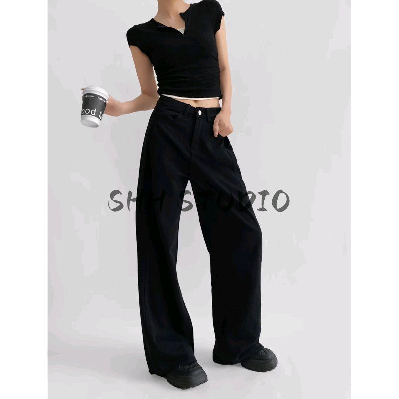 Summer New Arrival Women's Clothing American Retro High Waist Slim Looking Drape Narrow Version Loose Casual Denim Mop Trousers