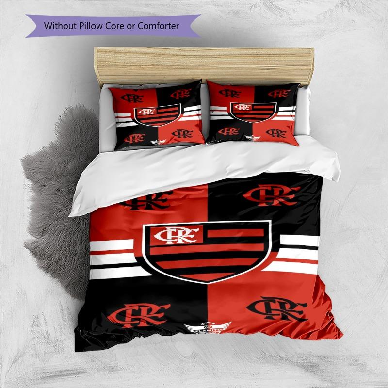 Flamengo Club Crest Red Black Stripe Print 3 Pieces Duvet Cover Set Brazil Soccer Fan Bedding Bedroom Home Decor Without Pillow Core Comforter