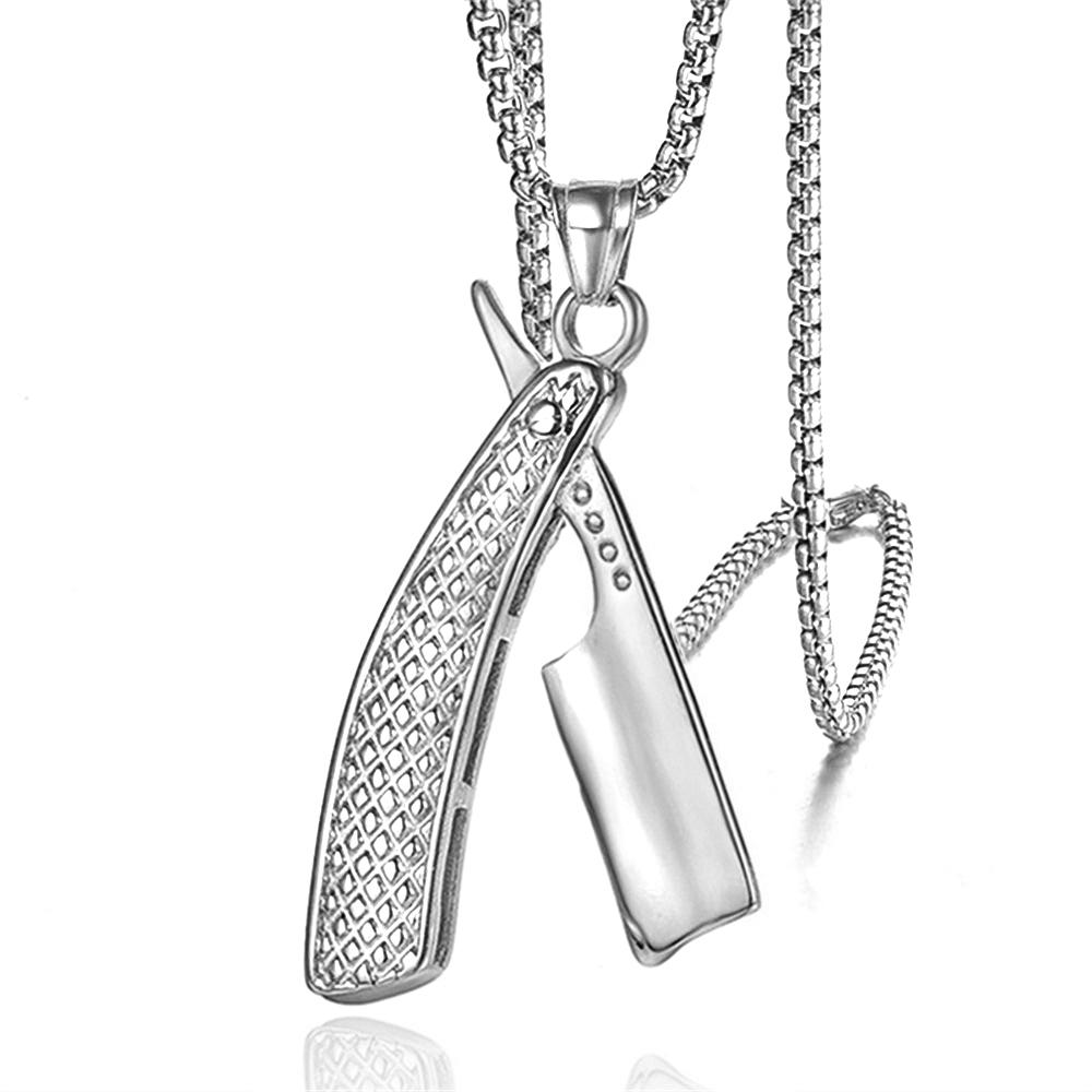 

Punk Fashion Razor Blade Pendant Gold Silver Color Stainless Steel Barber Shop Necklace for Men Barbershop Jewelry Gift 2025 50cm