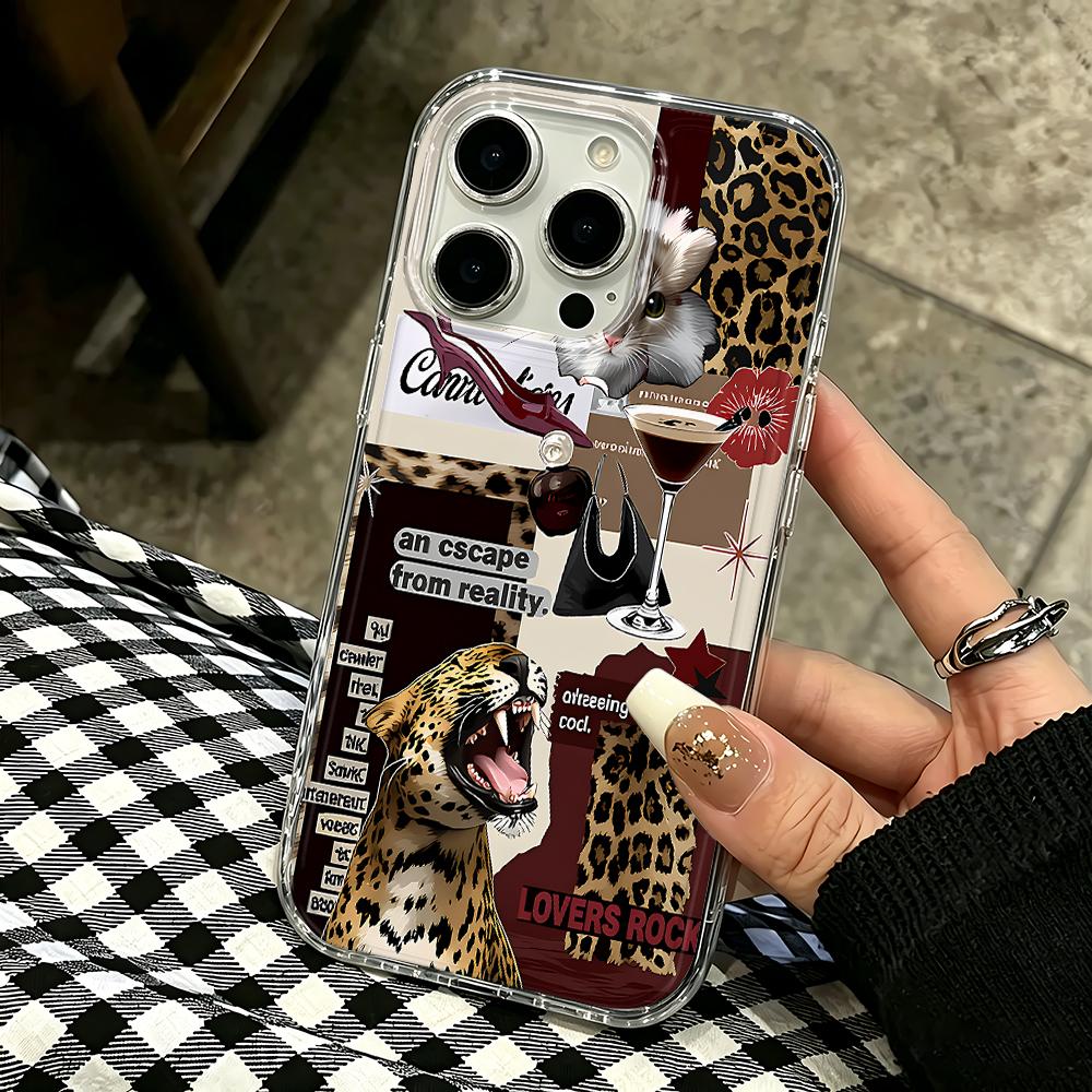 Leopard Print Collage Phone Case For Iphone 17 Air 16 15 14 Pro 13 12 11 Pro Max 16 Plus Shockproof Silicone Cover