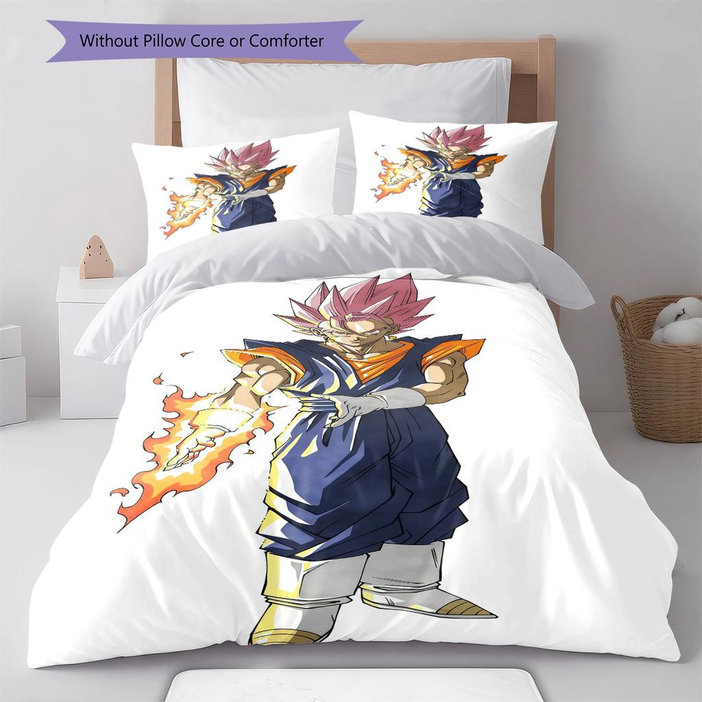 Son Goku Pattern Bedding,Quilt Set Quilt Cover Pillowcase Home Birthday Gift (1 * Duvet Cover + 2 * Pillowcase, Without Core)