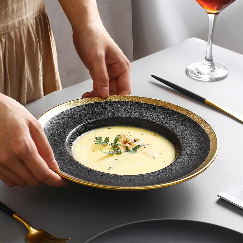 Middagstallrik i västerländsk stil med bred kant keramisk servis Rund tallrik Pasta tallrik Salladstallrik Frukttallrik