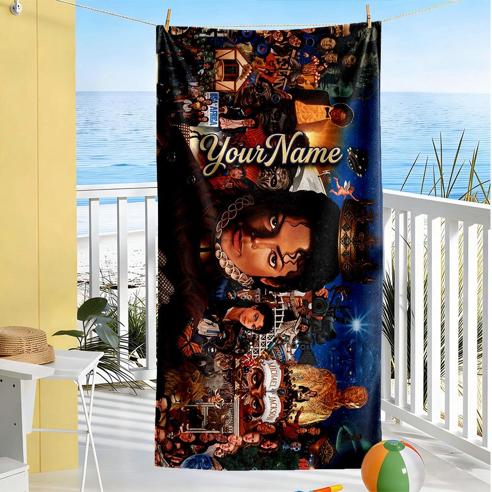 Michael Jackson Personalized Name Beach Towel High Absorbency & Quick-Dry Suitable for Swimming Gym Camping Yoga Vacation