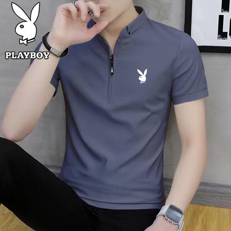 PLAYBOY Men's Stand Collar Short Sleeve T-Shirt