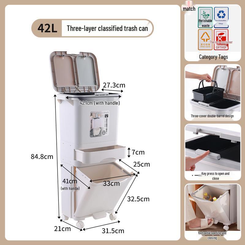 JEKO Elevated Kitchen Trash Can with Lid, Push-to-Open, Large Capacity, Double Layer for Dry/Wet Separation