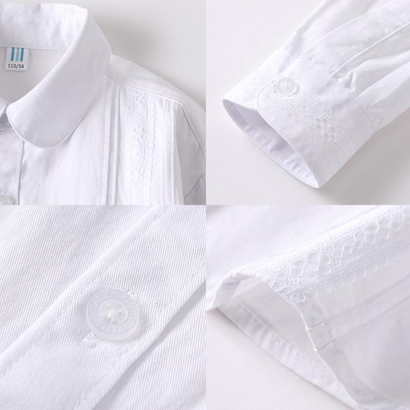 Girls' White Cotton Long-Sleeve School Shirt - Spring/Autumn Style for Primary and Secondary Students