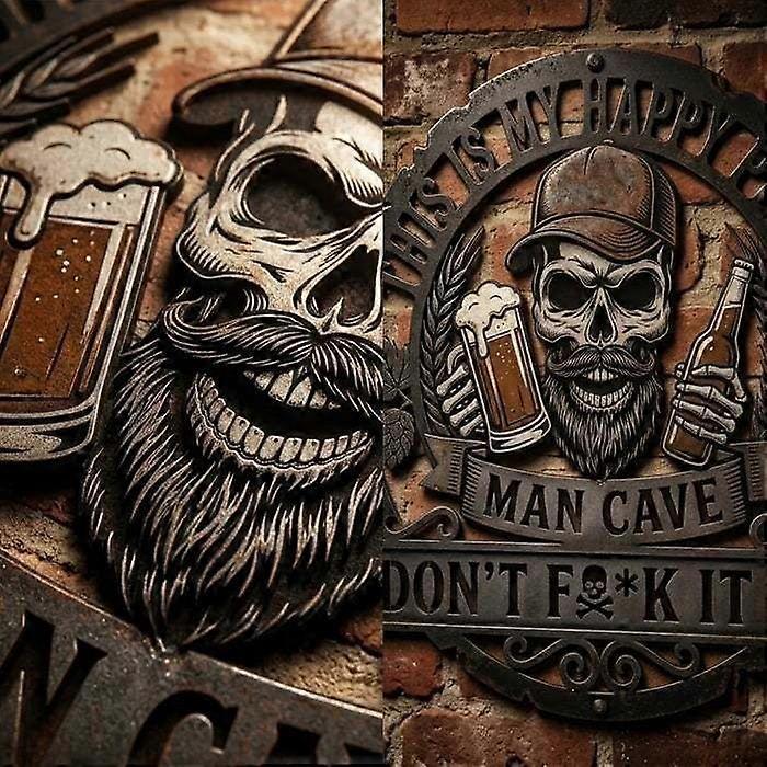 Funny Skull "This Is My Happy Place" Metal Wall Sign, Man Cave Decor