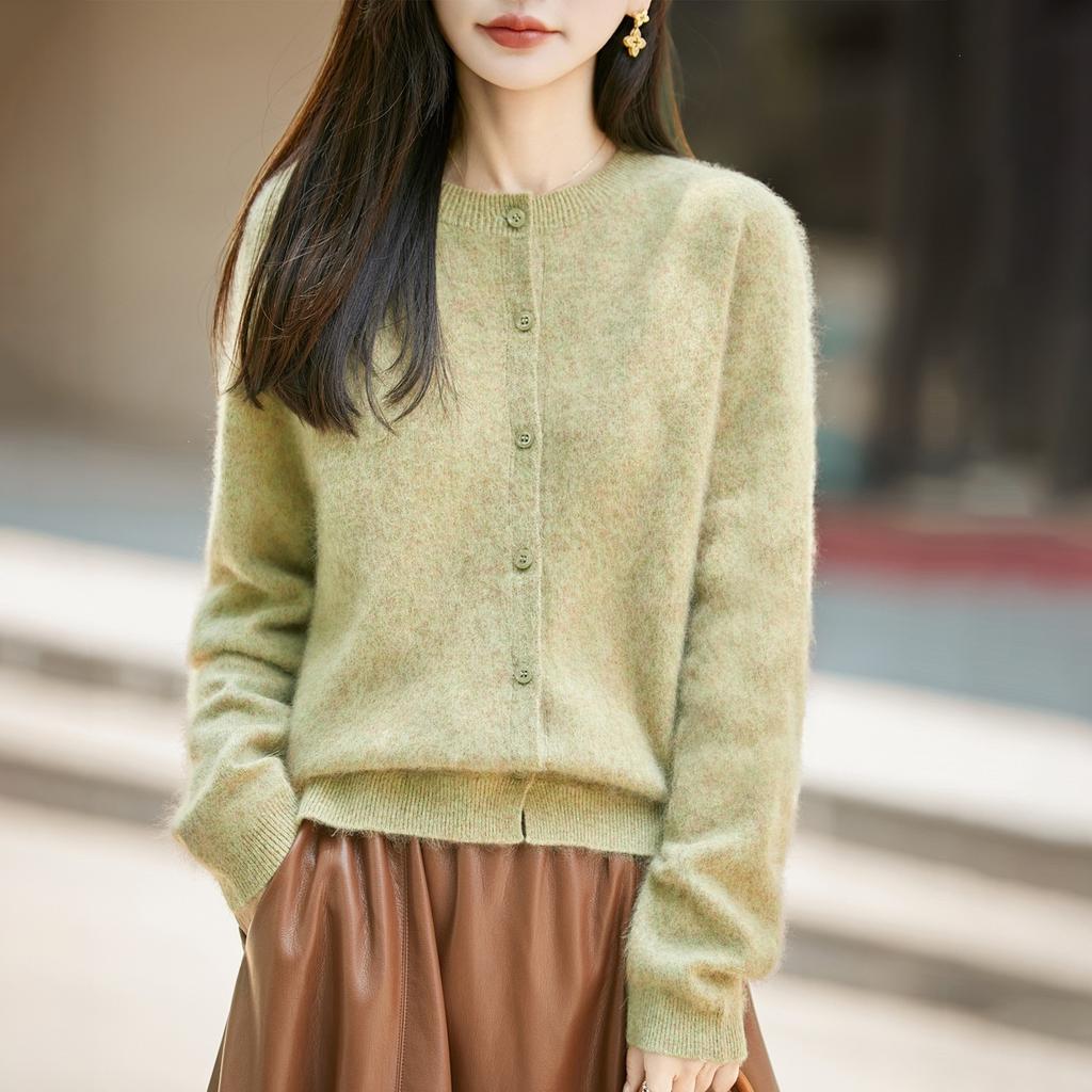 Seamless Brushed Knitted Wool Cardigan, Loose-fitting Sweater, Long-sleeved Top