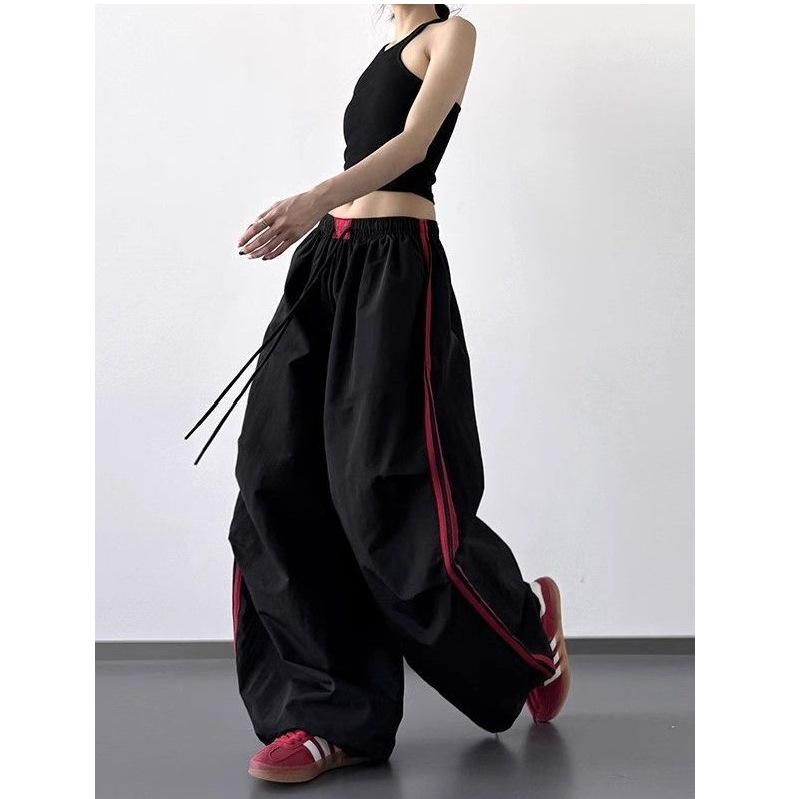American retro summer new quick-drying overalls splicing loose sports and leisure thin Spice Girl trousers paratrooper women