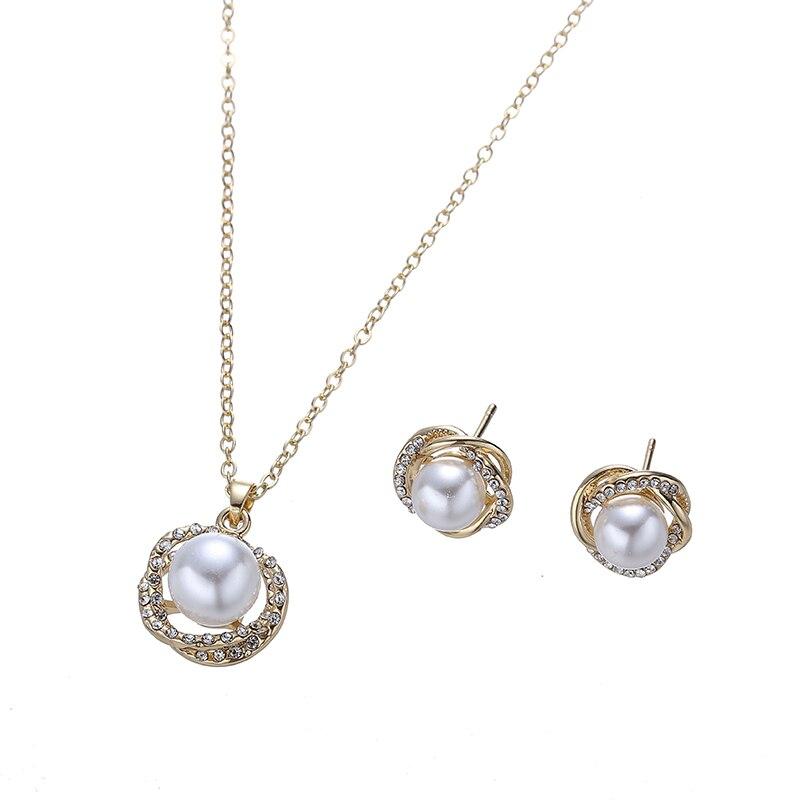 South Sea Shell Pearl Gold-Color Jewelry Sets for Women Cubic Zirconia Necklace Earrings With Party Birthday Wedding Gift