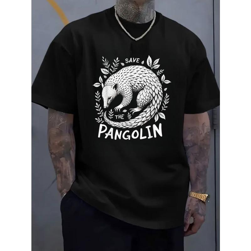 Men S Casual Wear Featuring a Black T-Shirt with a Pangolin Animal Print S чёрный
