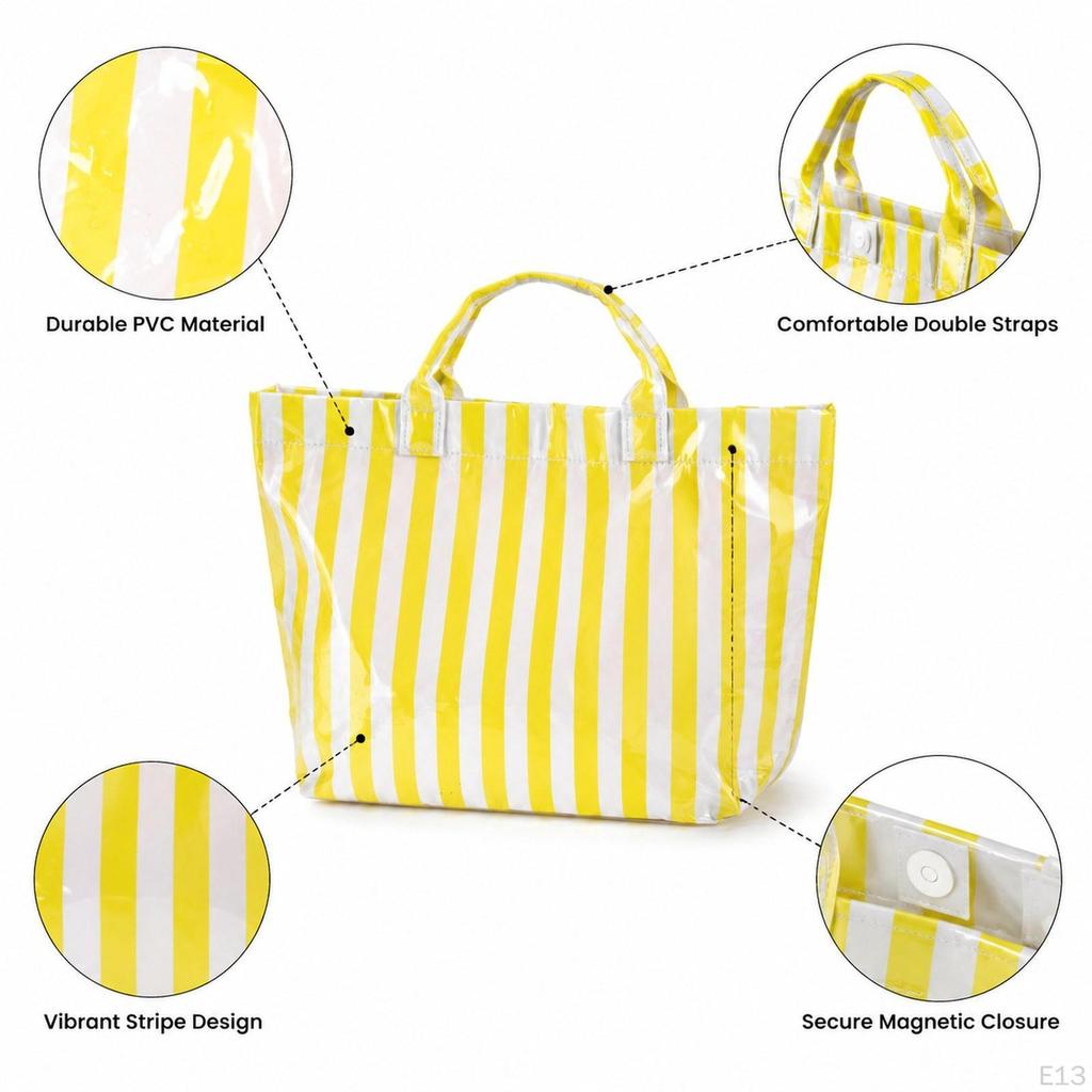 Beach Case PVC Stripe Work Tote for Vacation Errands Gym Traveling