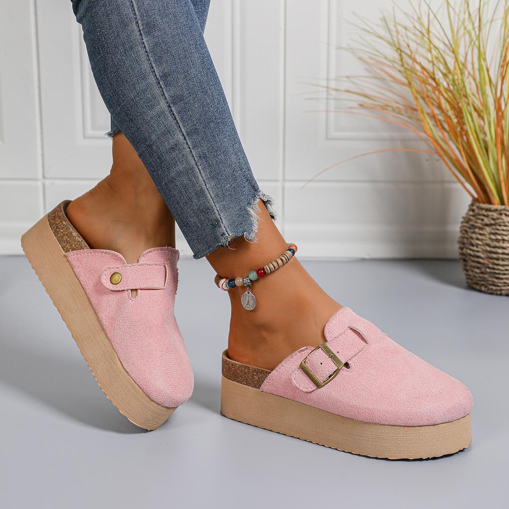 Fashion Retro Fashion Women Shoes Thick-Soled Solid Color Slingback Shoes Soft Soled Home Shoes Suede Clogs Sandals Spring and Autumn