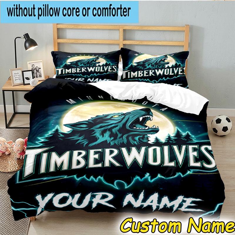 3pcs Custom Name Timberwolves Logo Bedding Set Includes 1 Duvet Cover & 2 Pillowcases for All Seasons Dormitory Home Decor Christmas gifts