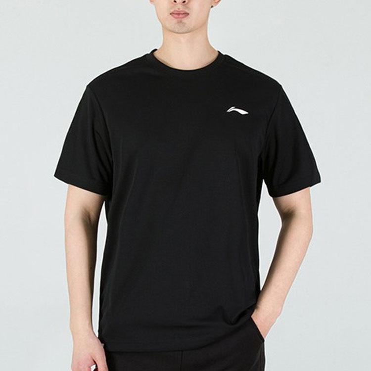 Li Ning Badminton Series Solid Color Logo Round Neck Breathable Short Sleeve T-Shirt Men Tops Black AHSR791-5