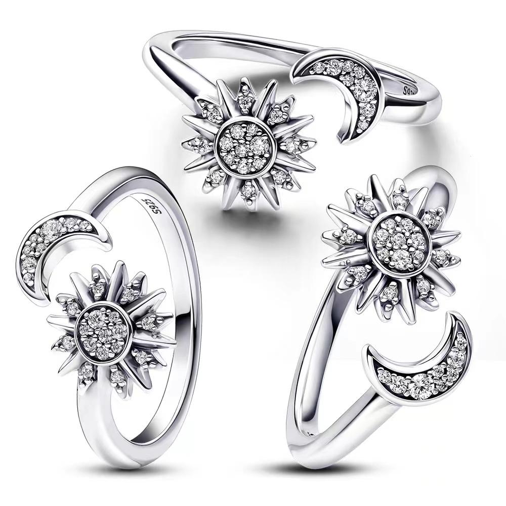 Neuer 925 Silber Mond & Sonne wie Du & Ich Charm Anhänger Hängendes Perlen-Element passend für Original-Anhängerarmband Schmuckstück Für Frauen