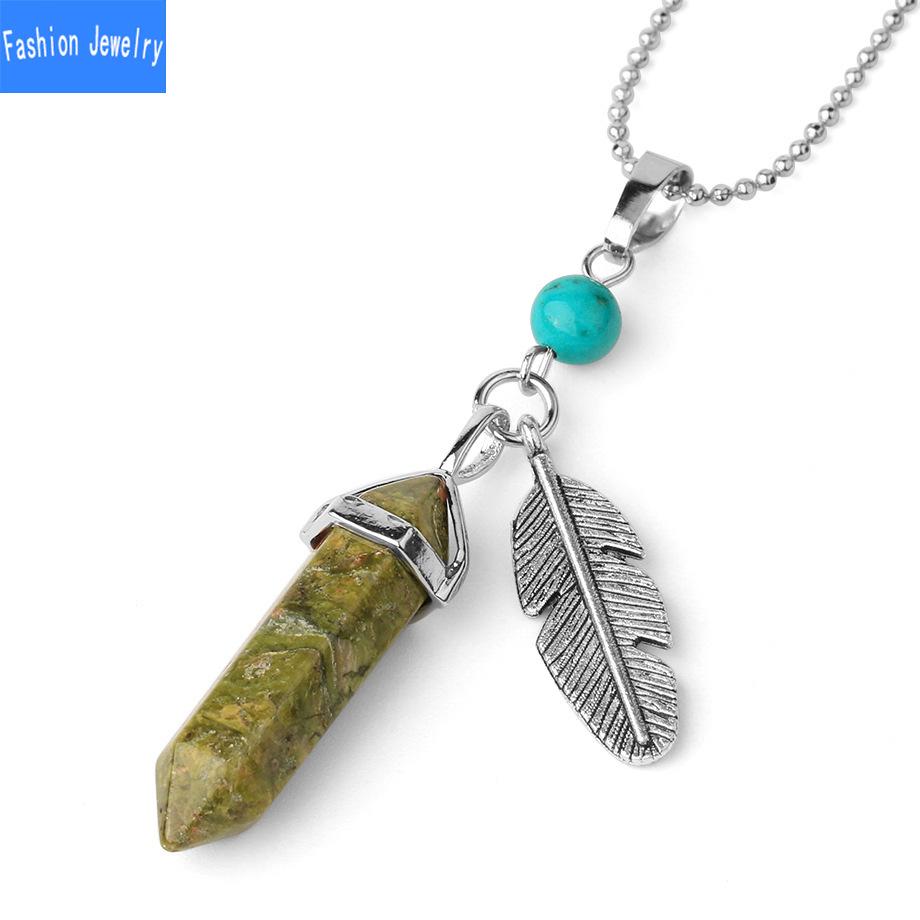 Kristall vielseitige beliebte sechseckige Pyramide Naturstein Feder Anhänger Kugel Halskette