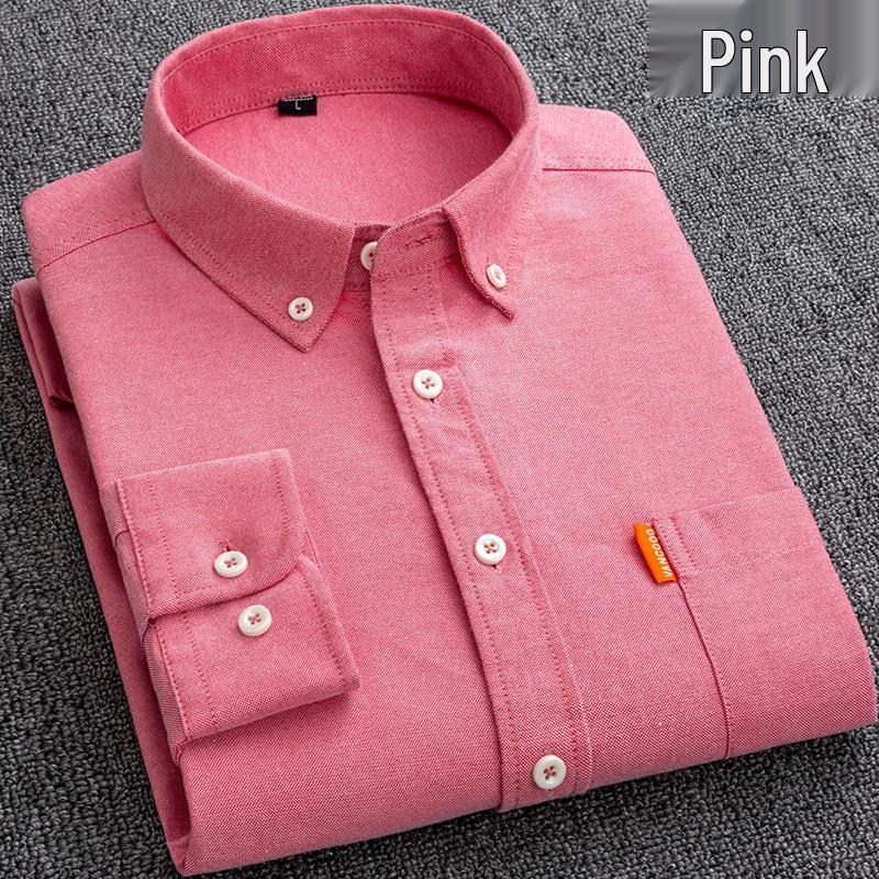 Men's Oxford Long-Sleeve Button-Down Shirt - Business Casual, Solid Color Versatile Cardigan