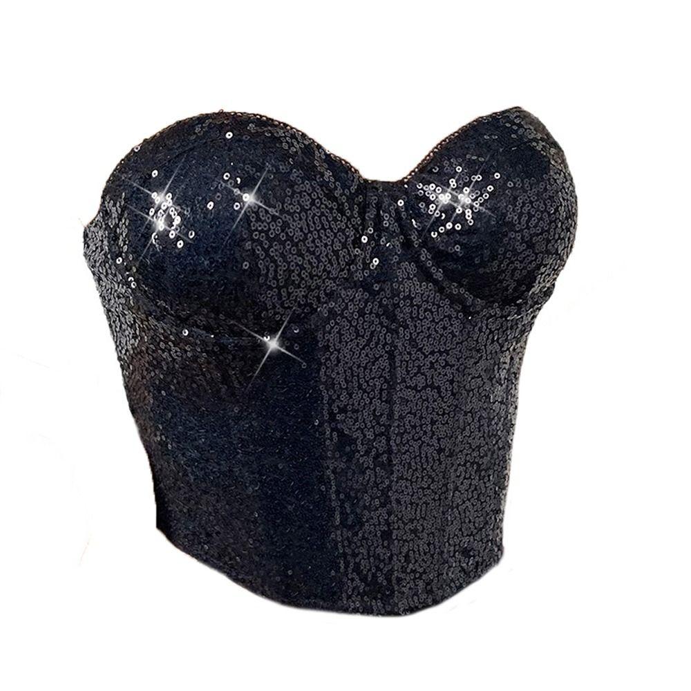 Strapless Waist Shaper Shiny Sequin Women Tube Crop Top Women's Clothing Accessories