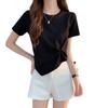 Irregular Short-sleeved T-shirt for Women 2024 New Summer Scheming Design Niche Half-sleeved High-waisted Short Top