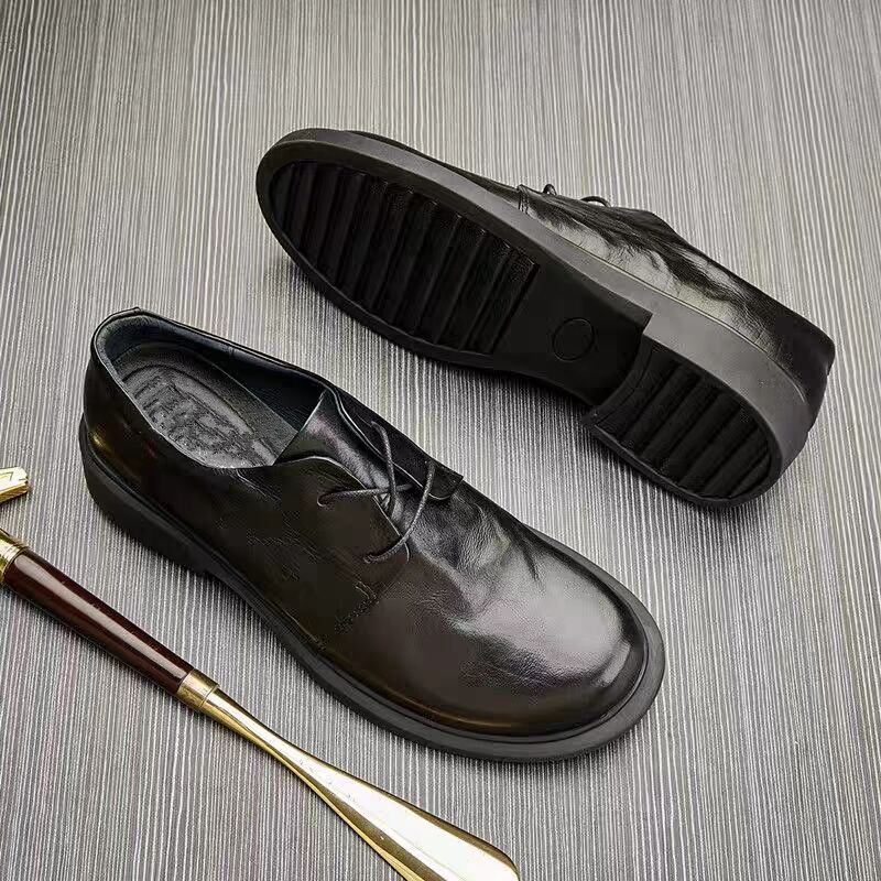 Herren Freizeit Schuhe 2026 Frühling und Herbst atmungsaktiv Business niedrig geschnitten runde Spitze Jugend Schnürung lässig Lederschuhe