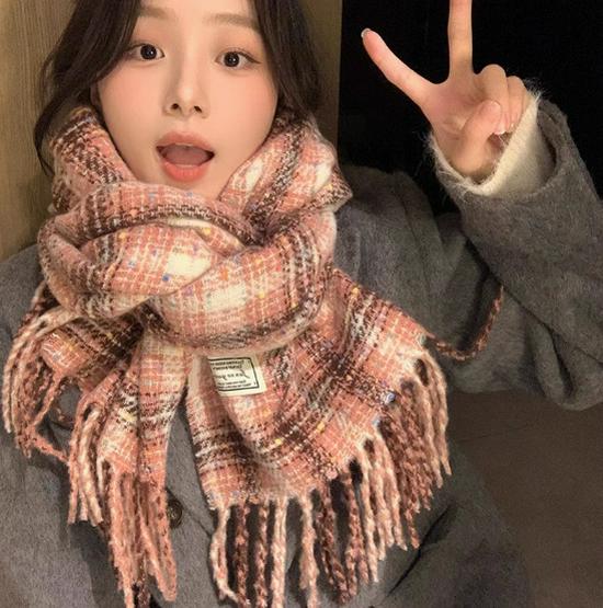 Dámský kostkovaný šátek v korejském stylu - Módní, Všestranný, Zesílený pletený nákrčník