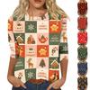 Women's Casual Three-Quarter Sleeve Christmas Print Neck Top