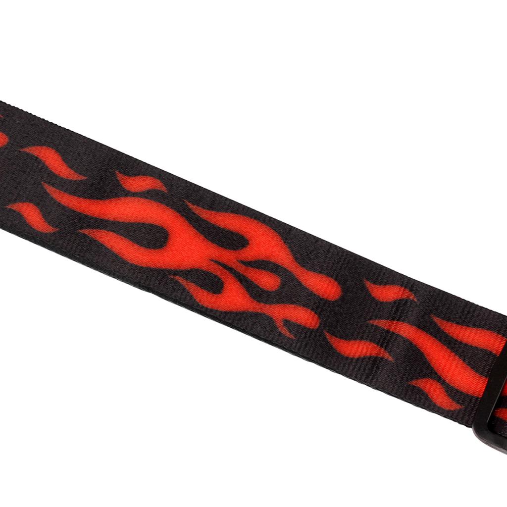 Adjustable Guitar Strap Red Flame Pattern with Leather Ends for Guitar Bass