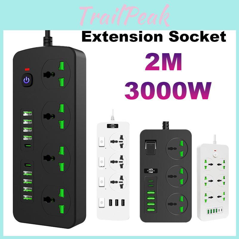 2500w3000w Universal Strip Power 2m Extension Cord Socket 346 Way Uk Plug Fast Charging Power Board