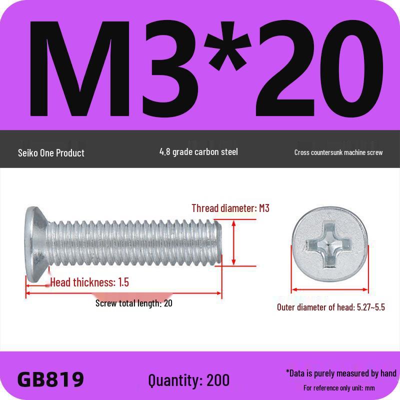 GB819 Zinc-Plated Carbon Steel Phillips Countersunk Screws: M2-M10