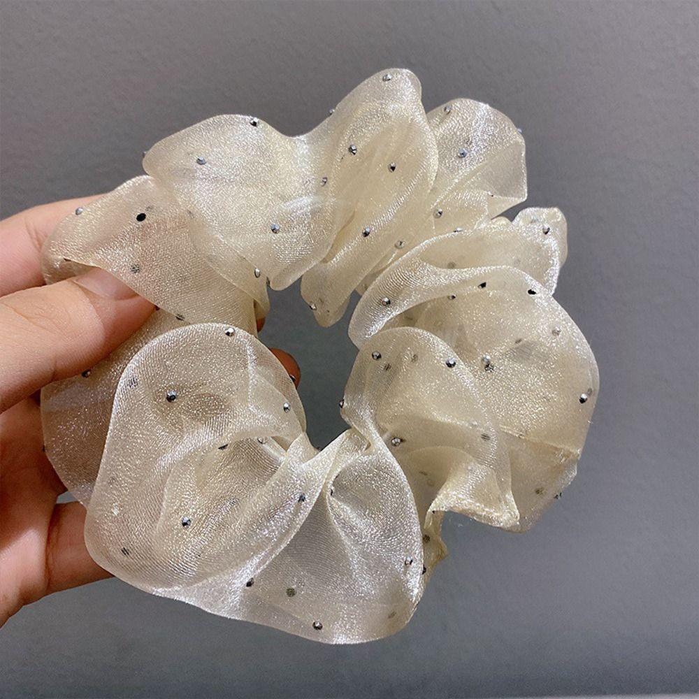 

Headdress Zircon Hair Rubber Bands High Horsetail Hair Rope Women Hair Bands Mesh Dots Scrunchies бежевый