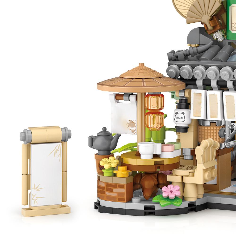 City Tea House Building Blocks Set Mini Bricks Openable Panda Construction Tea Shop Building Toys for Gift for Kids Adults