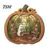 Wooden Desktop Shelf Accessory Halloween Ghost Tabletop Ornament, 2D Flat Cute Reading Bathing Fall Harvest Home Decoration Watering Plaque with Stand