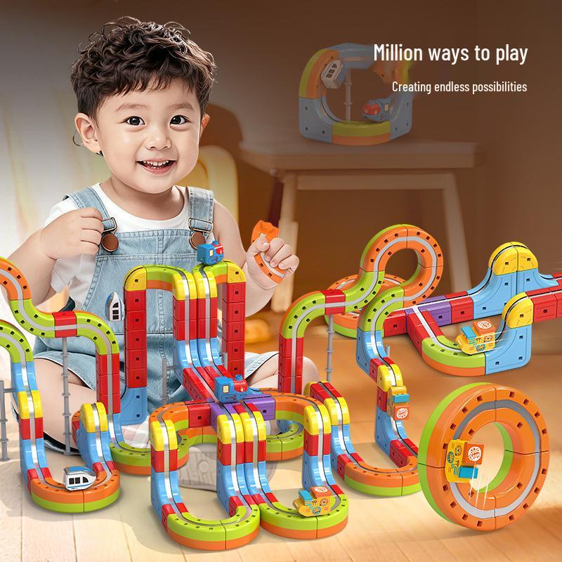 Electric High-Speed Magnetic Train Set with 3D Track - DIY Educational Assembly Blocks for Kids