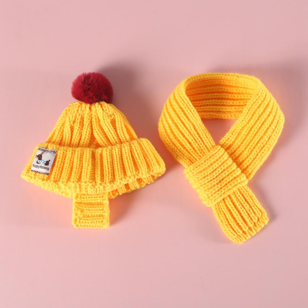 Winter Knit Wool Ear-Hole Hat & Warm Scarf Set for Pets - Cat, Dog, Rabbit Headwear for Christmas & New Year