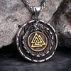 Vikings Ouroboros Dragon Necklace Men Stainless Steel Norse Runes Triangle Pendant Scandinavian Jewelry Gift